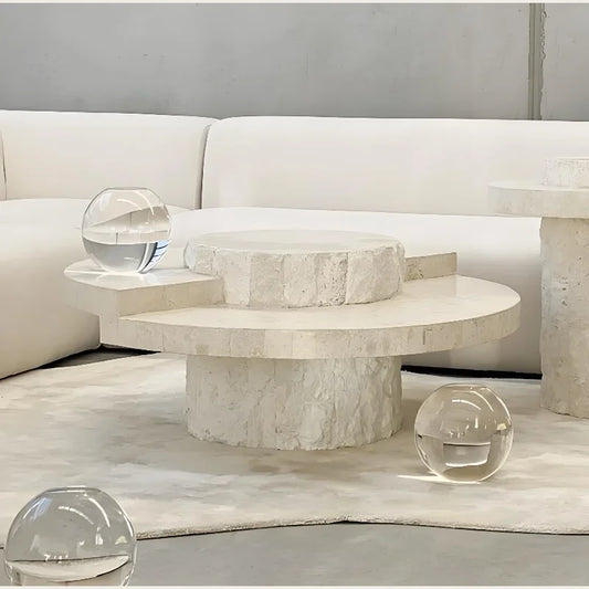 Custom High Quality Living Room Marble Furniture Travertine Oval Limestone Coffee Table On Sale